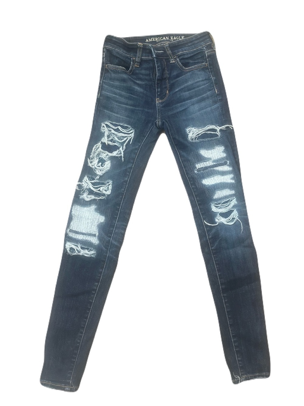 American Eagle Outfitters Women's Distressed Dark Blue High Rise Skinny Jeans